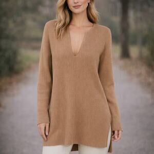 Ett:twa By Anthropologie SZ L Amrita Merino Blend V-Neck Long Ribbed Sweater